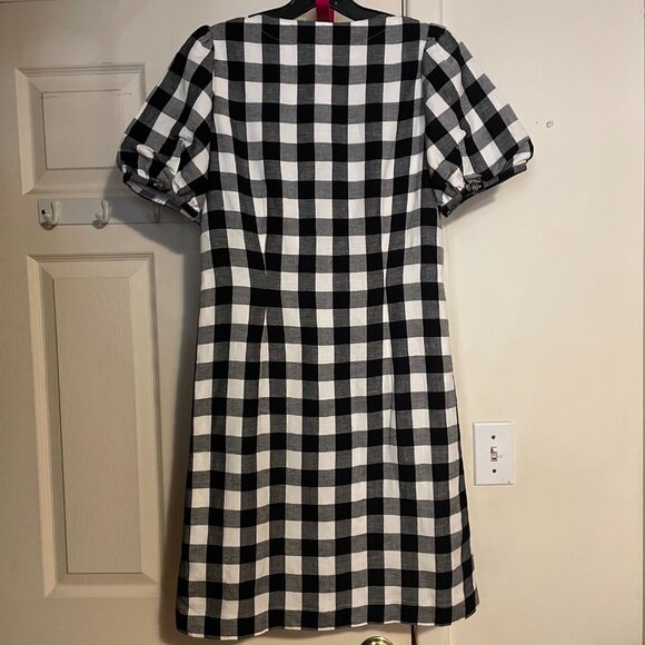 NWT LOFT Gingham Button V-Neck Dress Puff Short Sleeve Black White Size 2 Petite - Picture 8 of 8